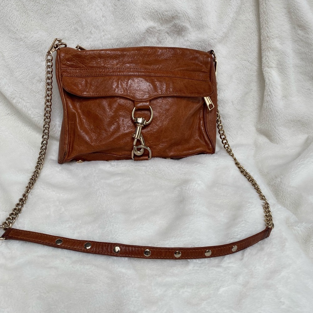 Leather VINTAGE CrossBody bag with adjustable gold Chain link Strap